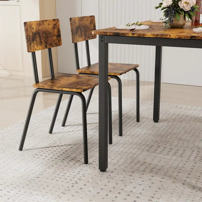 Ensemble de table à manger et 4 chaises, table de petit-déjeuner à cadre métallique, ensemble de salle à manger décontracté et moderne 5 pièces