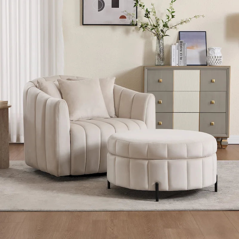 40.4W Modern Swivel Accent Chair,Swivel Single Sofa Chair with Ottoman