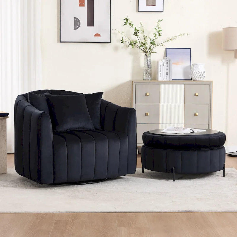 40.4W Modern Swivel Accent Chair,Swivel Single Sofa Chair with Ottoman