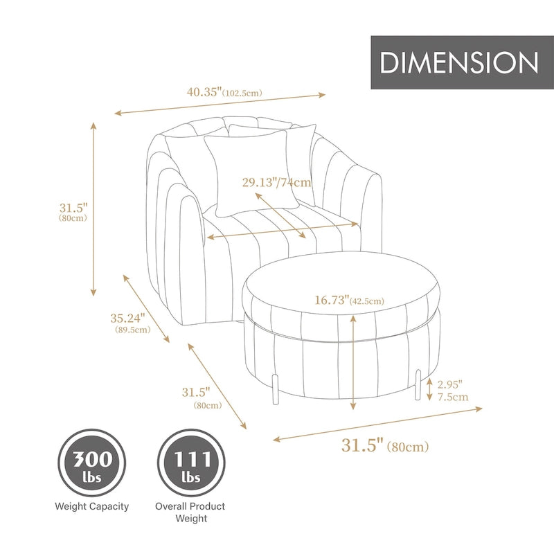 40.4W Modern Swivel Accent Chair,Swivel Single Sofa Chair with Ottoman