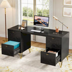 Bureau d'ordinateur blanc avec tiroirs de classement, bureau moderne de 59 po pour la maison et le bureau