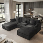 Classic Modern Linen Sectional Modular Sofa 3-Seater with 2 Ottomans, U-shaped Down Filled Cloud Couch with Cushions
