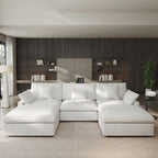 Classic Modern Linen Sectional Modular Sofa 3-Seater with 2 Ottomans, U-shaped Down Filled Cloud Couch with Cushions