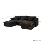 Classic Modern Linen Sectional Modular Sofa 3-Seater with 2 Ottomans, U-shaped Down Filled Cloud Couch with Cushions