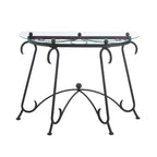 Console en verre trempé, Table basse style rustique avec structure métallique pour salon