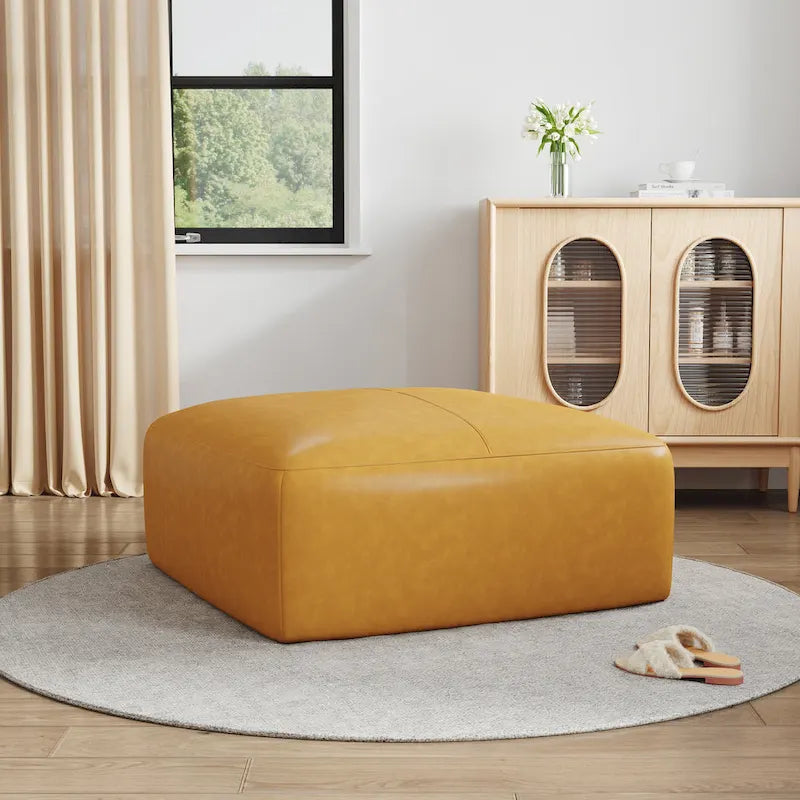 35 Genuine Leather Ottoman, Upholstered Ottoman for Living Room