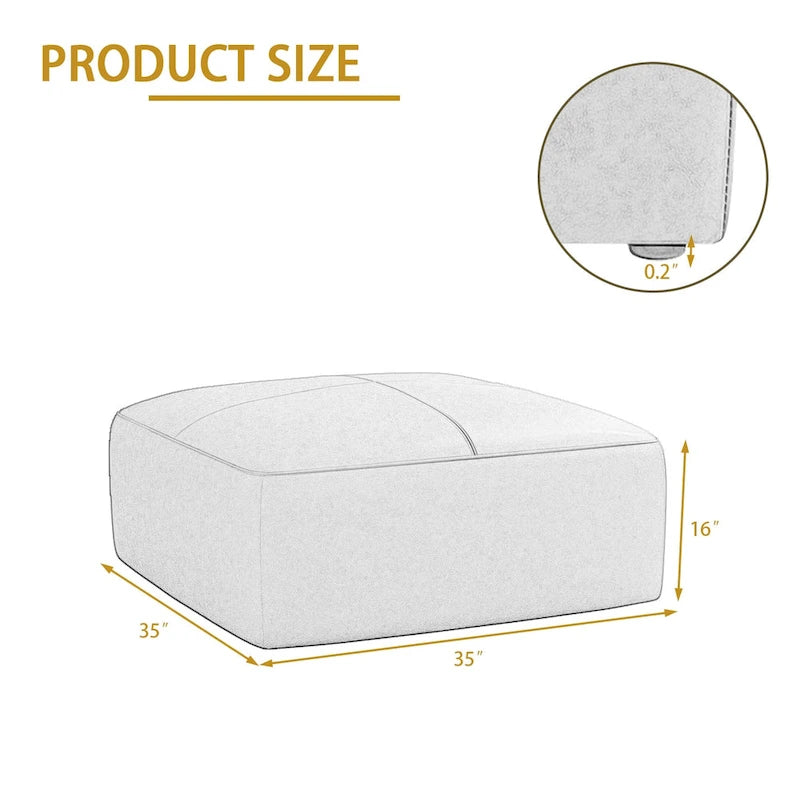 35 Genuine Leather Ottoman, Upholstered Ottoman for Living Room