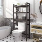 Étagère de rangement au-dessus des toilettes, étagère de rangement à 3 niveaux en bambou au-dessus des toilettes avec 3 crochets