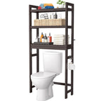 Étagère de rangement au-dessus des toilettes, étagère de rangement à 3 niveaux en bambou au-dessus des toilettes avec 3 crochets
