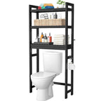 Étagère de rangement au-dessus des toilettes, étagère de rangement à 3 niveaux en bambou au-dessus des toilettes avec 3 crochets