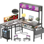 Reversible L-shaped Computer Desk with Storage Shelves and LED Strip and Power Outlets,Corner Desk Gaming Table