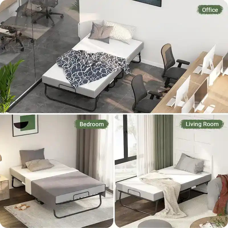 Folding Bed with 5 Inch Memory Foam Mattress, Rollaway Bed Extra Guest Bed with Wheel