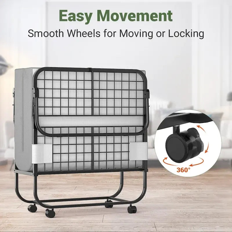 Folding Bed with 5 Inch Memory Foam Mattress, Rollaway Bed Extra Guest Bed with Wheel