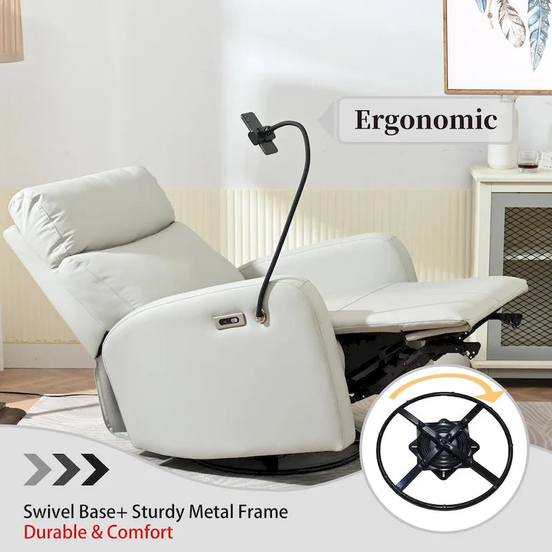 270 Degree Power Swivel Rocker Recliner Chair with USB Ports,Electric Glider Reclining Sofa,Leather Home Theater Seating