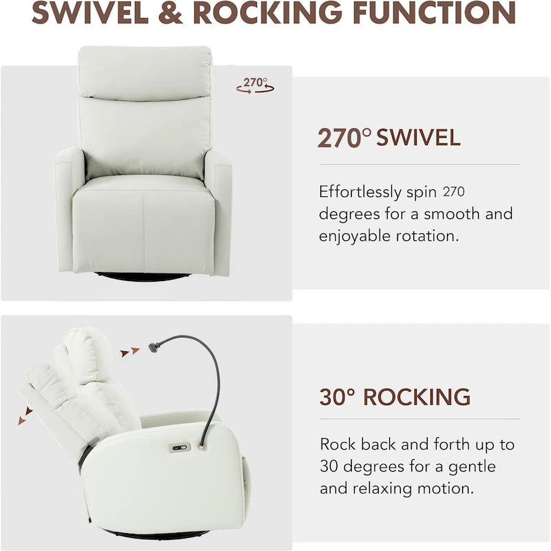 270 Degree Power Swivel Rocker Recliner Chair with USB Ports,Electric Glider Reclining Sofa,Leather Home Theater Seating
