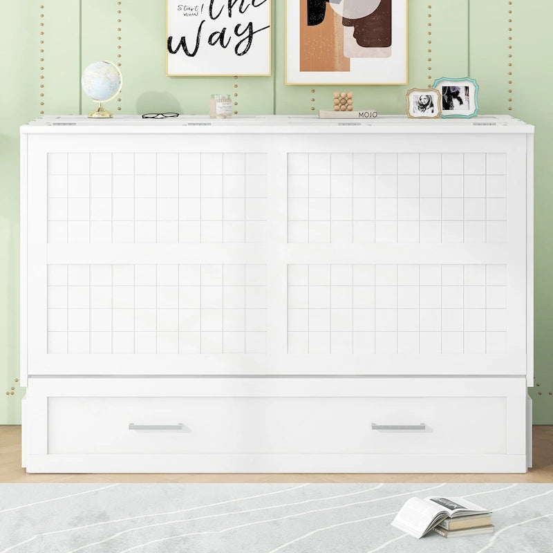 Versatile Queen Size Murphy Bed with Drawer and Side Shelves