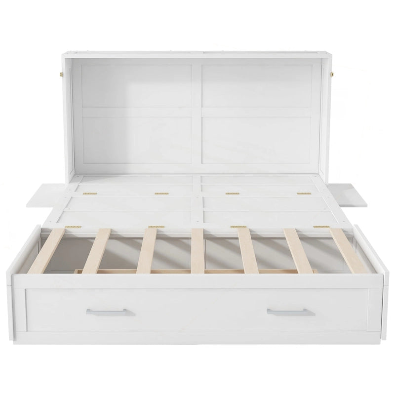 Versatile Queen Size Murphy Bed with Drawer and Side Shelves
