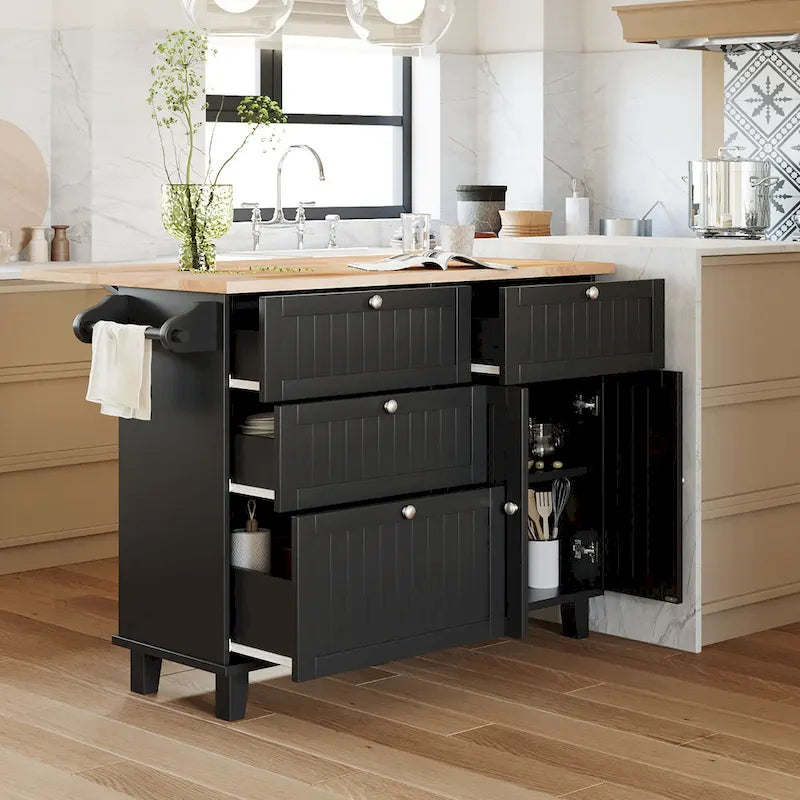 Topmax Farmhouse Kitchen Island Set With Drop Leaf And 2 Seatings