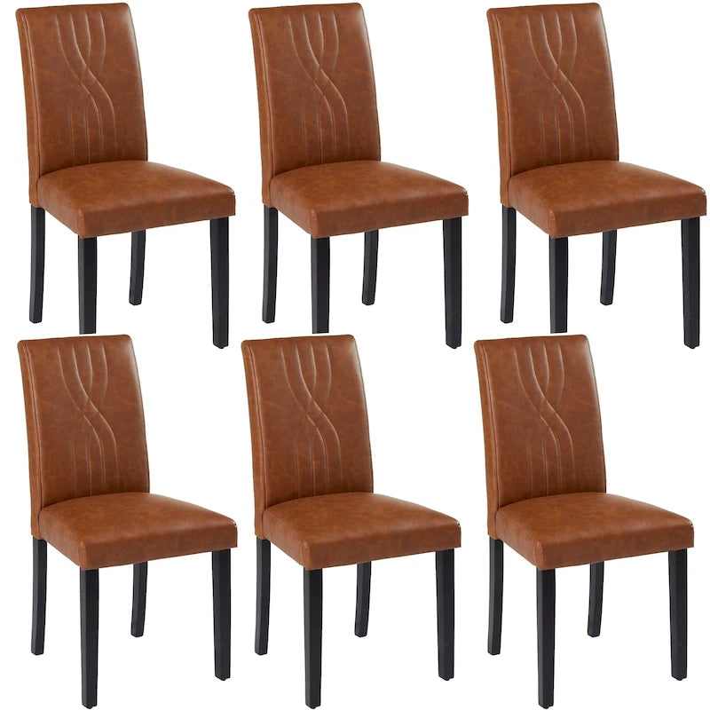 VECELO Chaises de salle à manger rembourrées (lot de 6), tissu moderne, dossier haut et pieds en bois massif, chaises de salle à manger Parson (lot de 6)