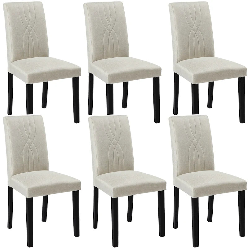 VECELO Chaises de salle à manger rembourrées (lot de 6), tissu moderne, dossier haut et pieds en bois massif, chaises de salle à manger Parson (lot de 6)