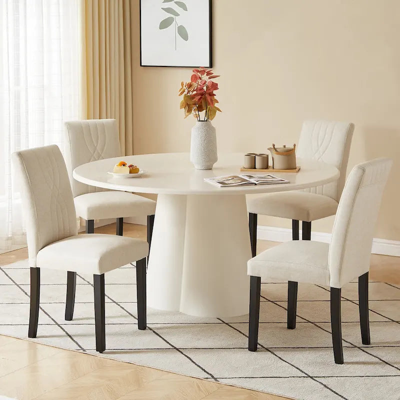 VECELO Chaises de salle à manger rembourrées (lot de 6), tissu moderne, dossier haut et pieds en bois massif, chaises de salle à manger Parson (lot de 6)