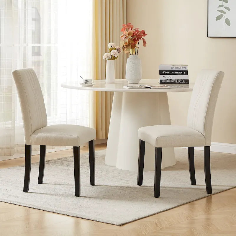 VECELO Chaises de salle à manger rembourrées (lot de 6), tissu moderne, dossier haut et pieds en bois massif, chaises de salle à manger Parson (lot de 6)
