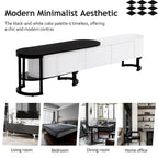 Meuble TV escamotable moderne noir et blanc avec 3 tiroirs et pieds métalliques réglables pour salon et chambre à coucher