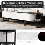 Meuble TV escamotable moderne noir et blanc avec 3 tiroirs et pieds métalliques réglables pour salon et chambre à coucher