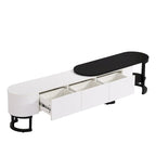 Meuble TV escamotable moderne noir et blanc avec 3 tiroirs et pieds métalliques réglables pour salon et chambre à coucher