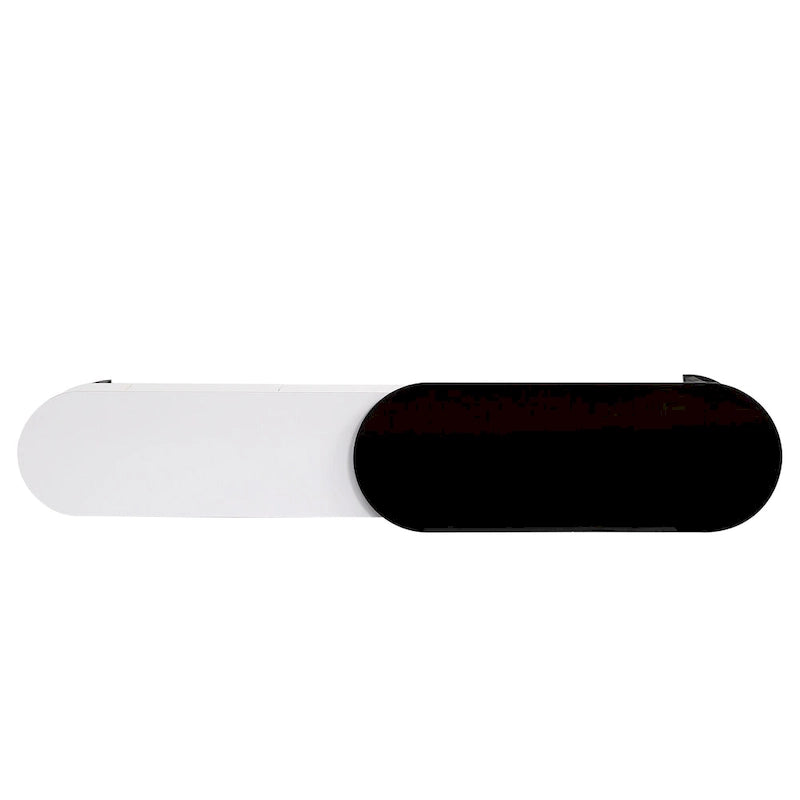 Meuble TV escamotable moderne noir et blanc avec 3 tiroirs et pieds métalliques réglables pour salon et chambre à coucher