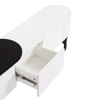 Meuble TV escamotable moderne noir et blanc avec 3 tiroirs et pieds métalliques réglables pour salon et chambre à coucher