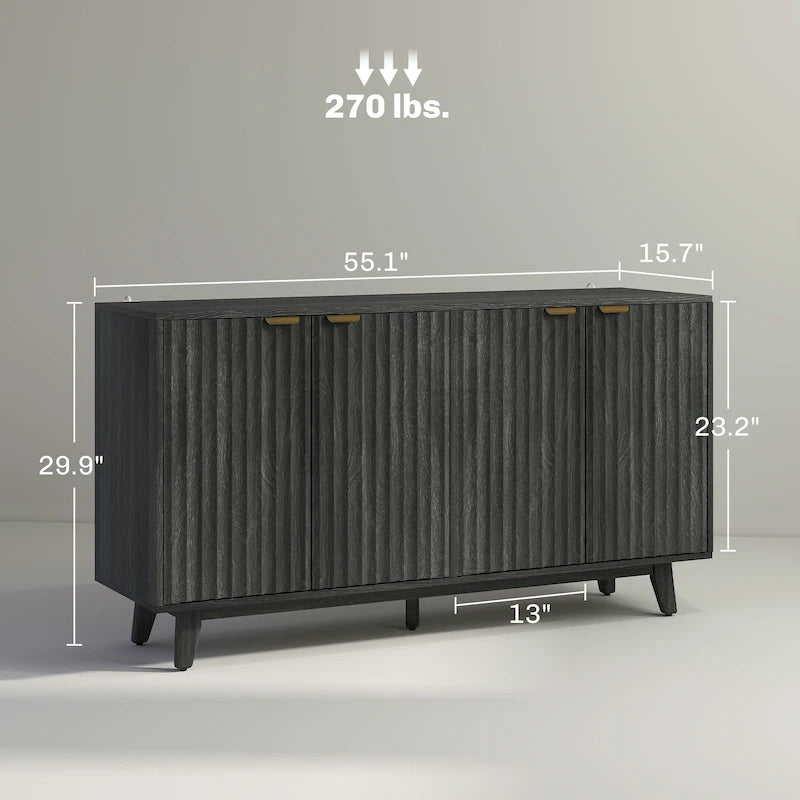 HOMCOM Buffet vaisselier à cannage, meuble console d'appoint moderne de 140 cm avec 4 portes, 2 étagères réglables et 5 pieds en bois