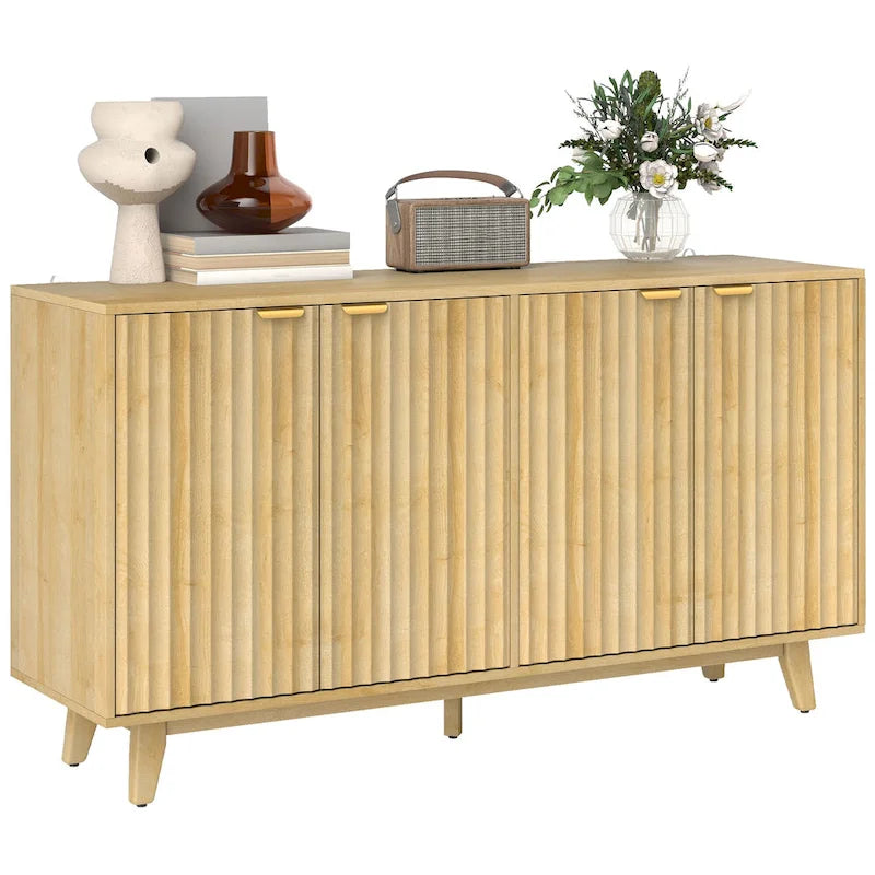 HOMCOM Buffet vaisselier à cannage, meuble console d'appoint moderne de 140 cm avec 4 portes, 2 étagères réglables et 5 pieds en bois