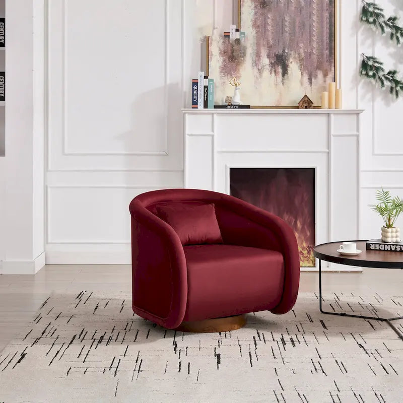 Swivel Accent Chair, 360-degree Swivel Barrel Chair with Velvet Fabric Upholstery, Comfy Pumpkin-Shaped Swivel Chair
