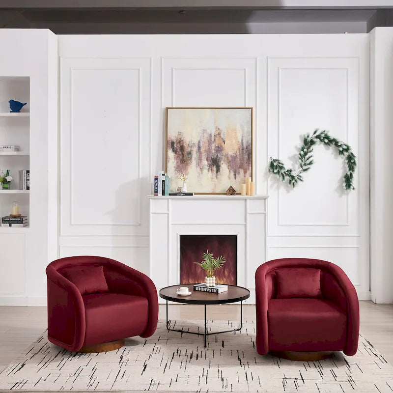 Swivel Accent Chair, 360-degree Swivel Barrel Chair with Velvet Fabric Upholstery, Comfy Pumpkin-Shaped Swivel Chair