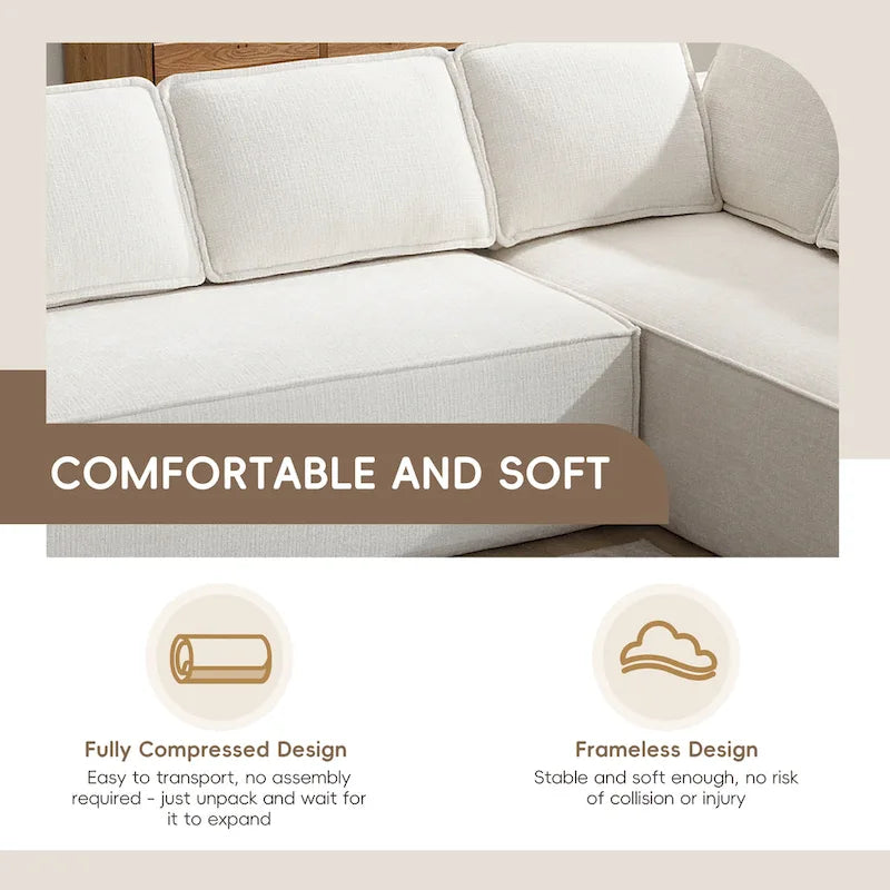 Modern L-Shaped Cloud Sofa Set, Modular Chenille Couch Set