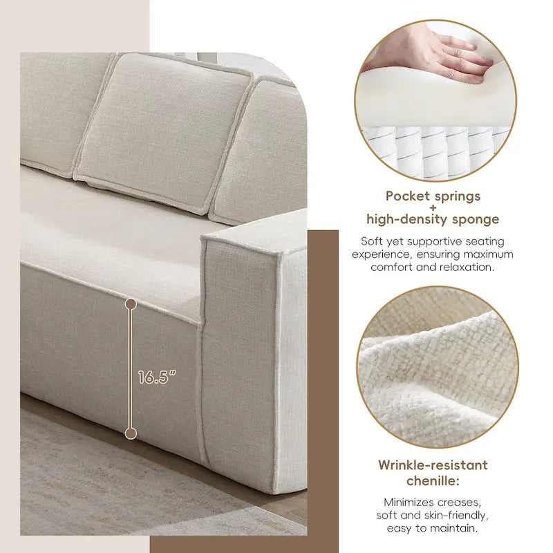 Modern L-Shaped Cloud Sofa Set, Modular Chenille Couch Set