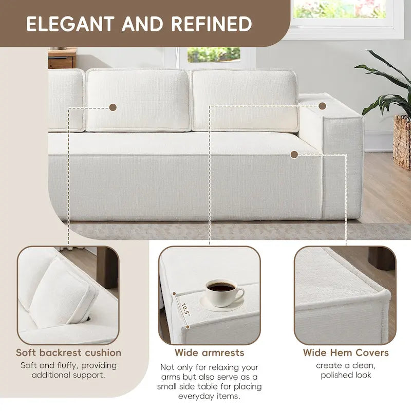 Modern L-Shaped Cloud Sofa Set, Modular Chenille Couch Set