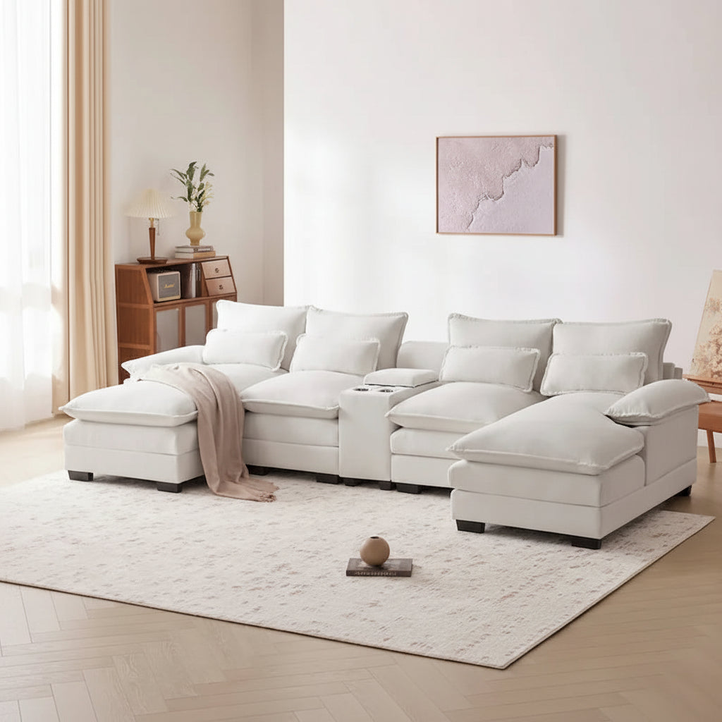 Modern U-shaped Cloud Sectional Couch, Convertible Sleeper Couch