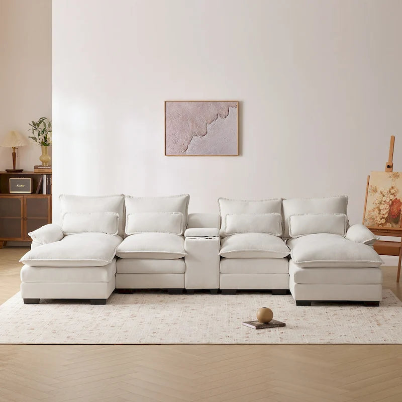Modern U-shaped Cloud Sectional Couch, Convertible Sleeper Couch