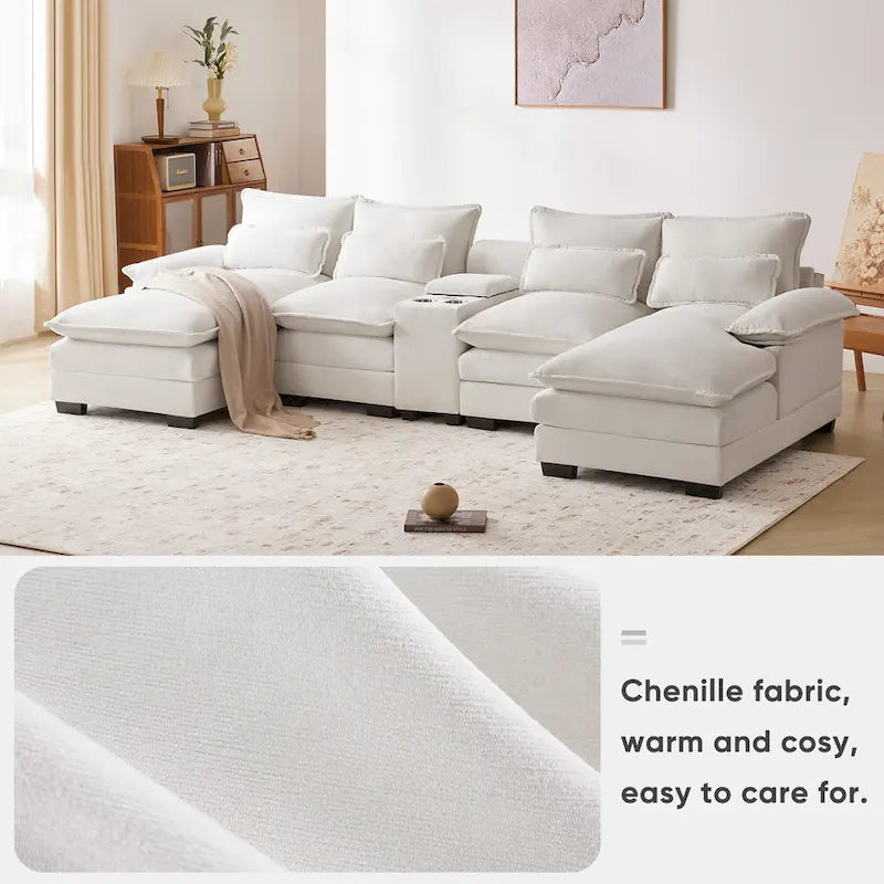 Modern U-shaped Cloud Sectional Couch, Convertible Sleeper Couch
