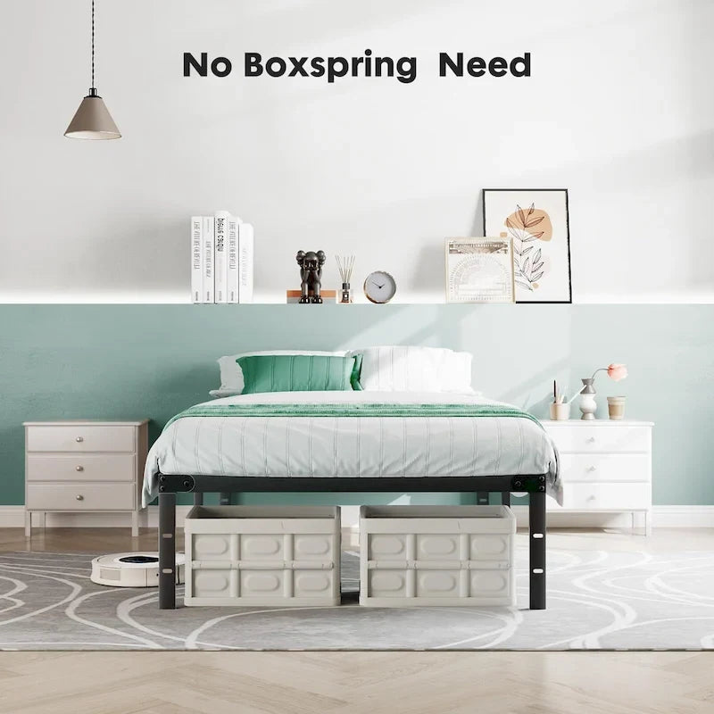 Black Metal Frame Platform Bed Mattress Foundation with Steel Slat Support, No Box Spring Needed