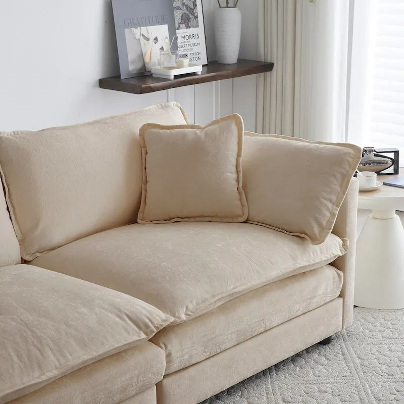 Canapé d'angle modulable 6 places en U avec assise profonde réversible et 3 poufs