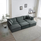 Canapé d'angle modulable 6 places en U avec assise profonde réversible et 3 poufs