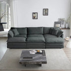 Canapé d'angle modulable 6 places en U avec assise profonde réversible et 3 poufs