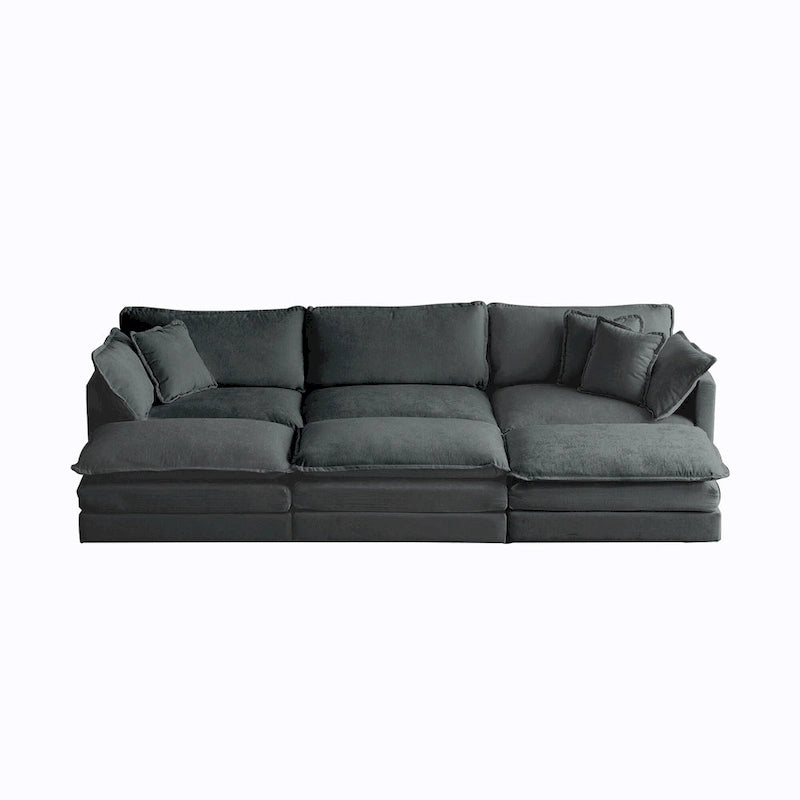 Canapé d'angle modulable 6 places en U avec assise profonde réversible et 3 poufs