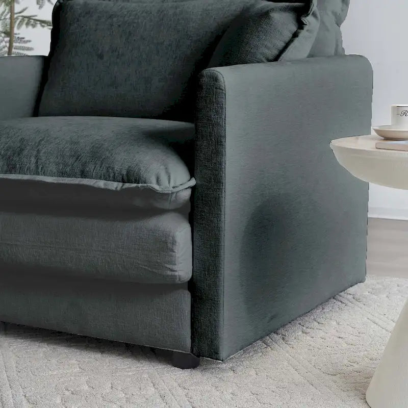 Canapé d'angle modulable 6 places en U avec assise profonde réversible et 3 poufs