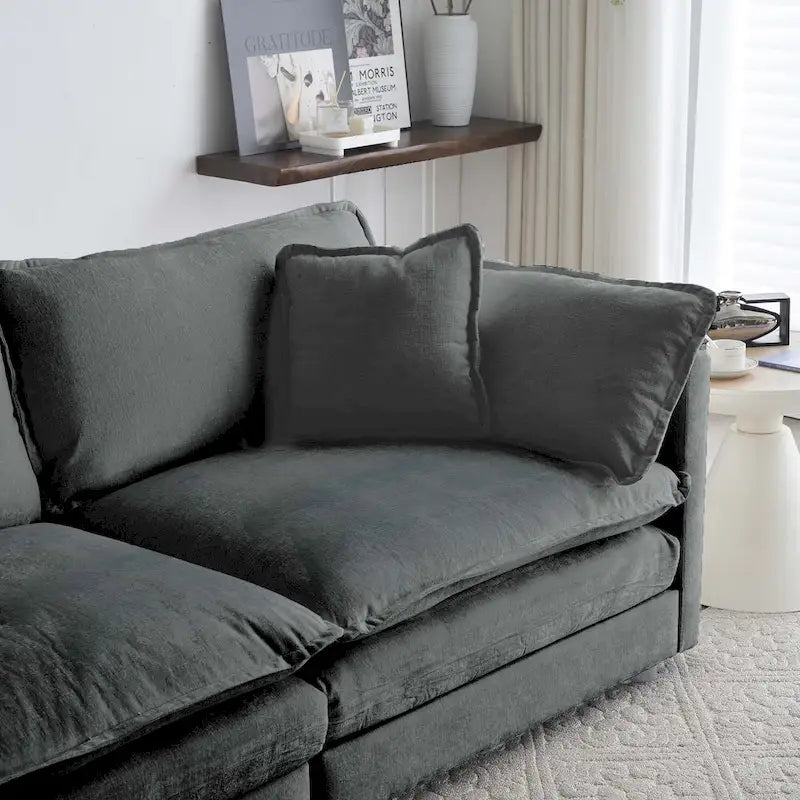 Canapé d'angle modulable 6 places en U avec assise profonde réversible et 3 poufs