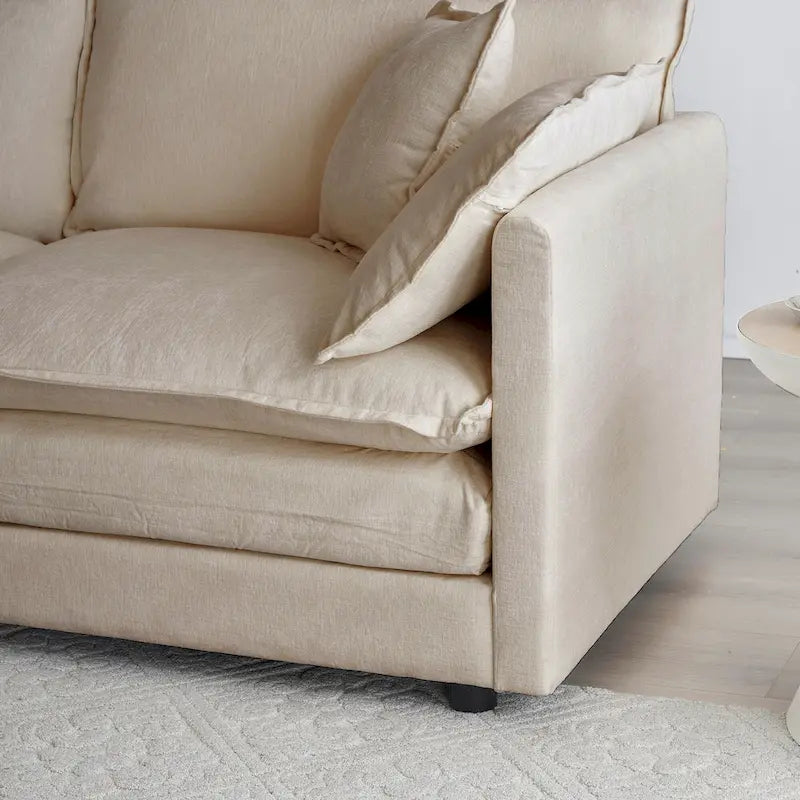 Canapé d'angle modulable 6 places en U avec assise profonde réversible et 3 poufs