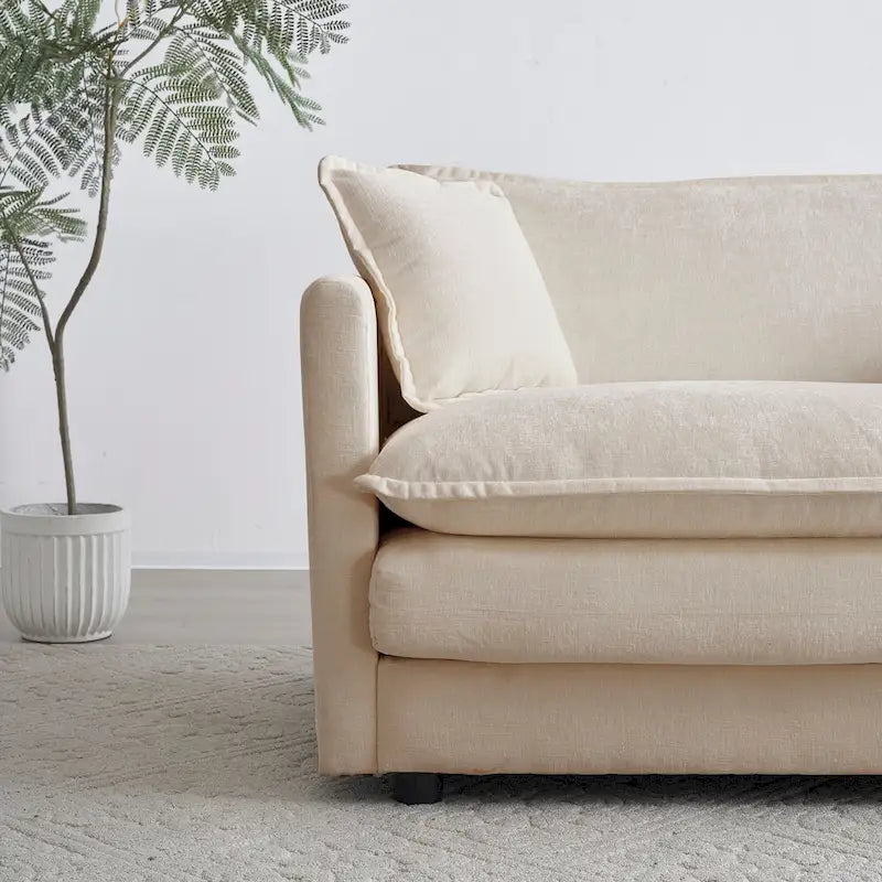 Canapé d'angle modulable 6 places en U avec assise profonde réversible et 3 poufs